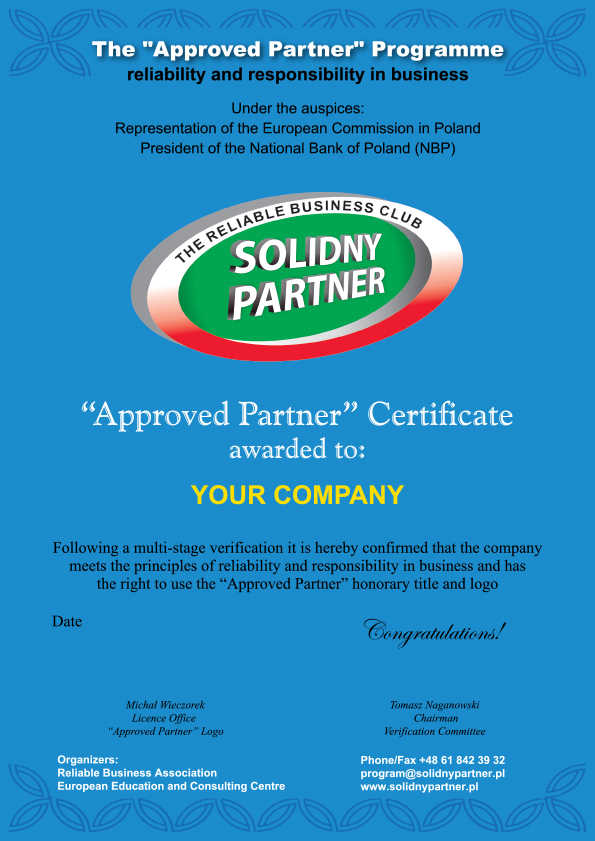 Certyfikat dla firm 